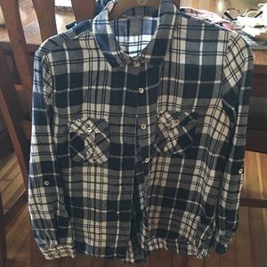 Charlotte Russe Blue & White Plaid Flannel Shirt